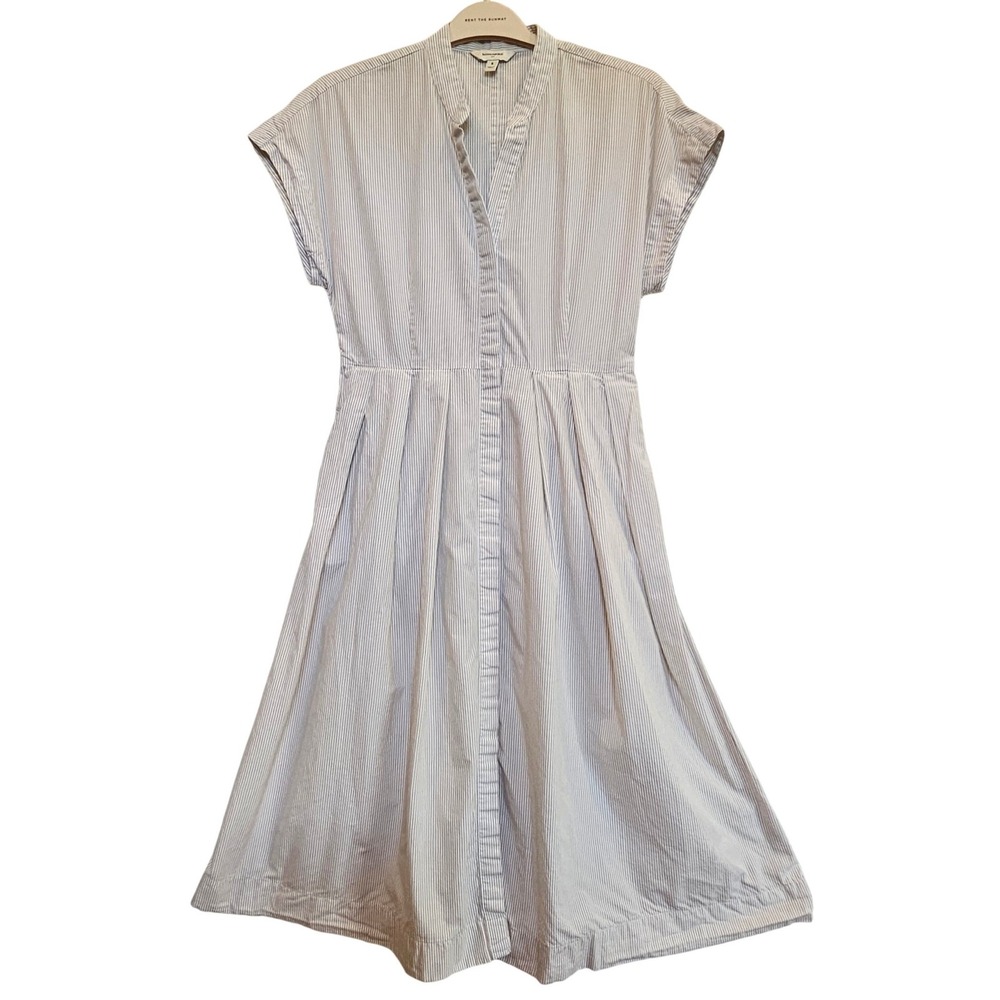 Banana Republic Poplin Striped Cotton Midi Shirtdress Cap Sleeve Pockets Coastal